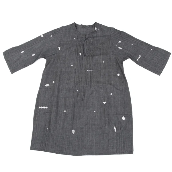 ISSEY MIYAKE HaaT Pintuck Design Embroidery Skipper 3/4 Sleeve Tunic K-173018_002