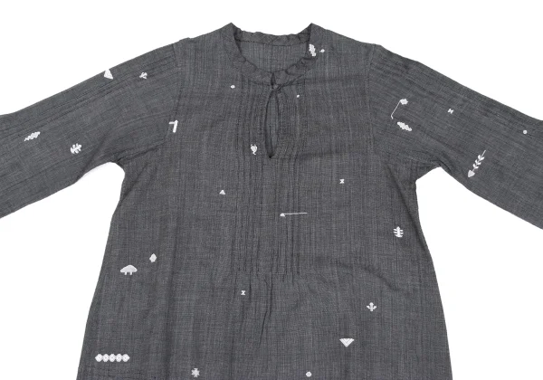ISSEY MIYAKE HaaT Pintuck Design Embroidery Skipper 3/4 Sleeve Tunic K-173018_003