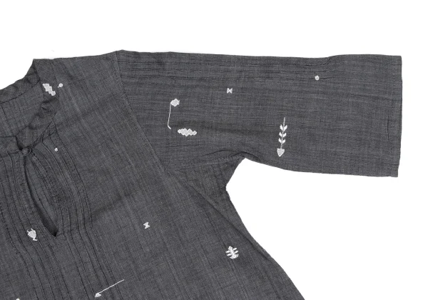 ISSEY MIYAKE HaaT Pintuck Design Embroidery Skipper 3/4 Sleeve Tunic K-173018_006
