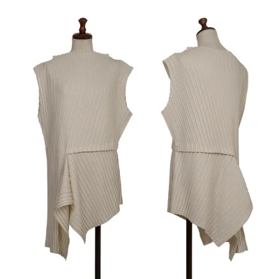 ISSEY MIYAKE Switching Design Asymmetry Pleats Sleeveless Tunic