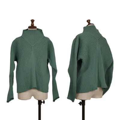 ISSEY MIYAKE Poly Switching High-neck Curve Sleeve Rib Knit Top