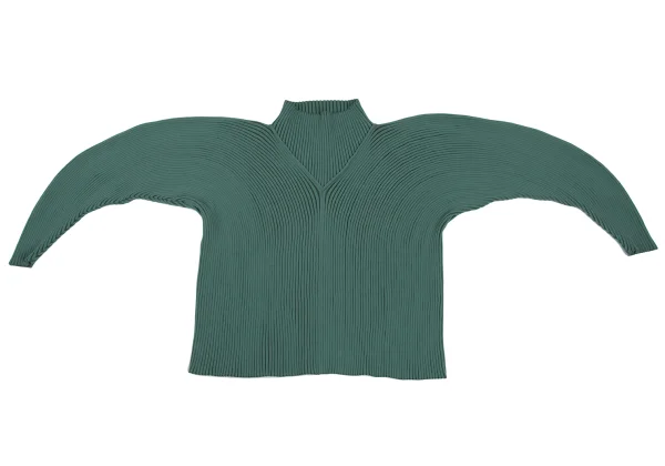 ISSEY MIYAKE Poly Switching High-neck Curve Sleeve Rib Knit Top K-173039_002