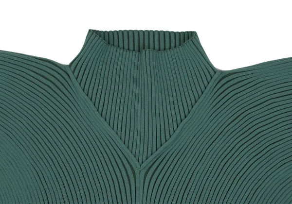 ISSEY MIYAKE Poly Switching High-neck Curve Sleeve Rib Knit Top K-173039_003