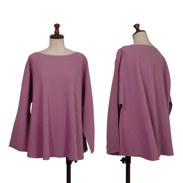 ISSEY MIYAKE me Fine-Knit Pleated Round-Hem Flare Top Purple F K-173043_001