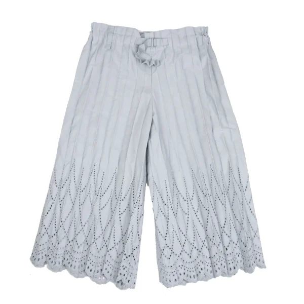 ISSEY MIYAKE me Cutwork Embroidery Accordion Pleated Belted Wide Pants Grey Free K-173055_001