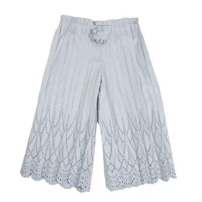 ISSEY MIYAKE me Cutwork Embroidery Accordion Pleated Belted Wide Pants