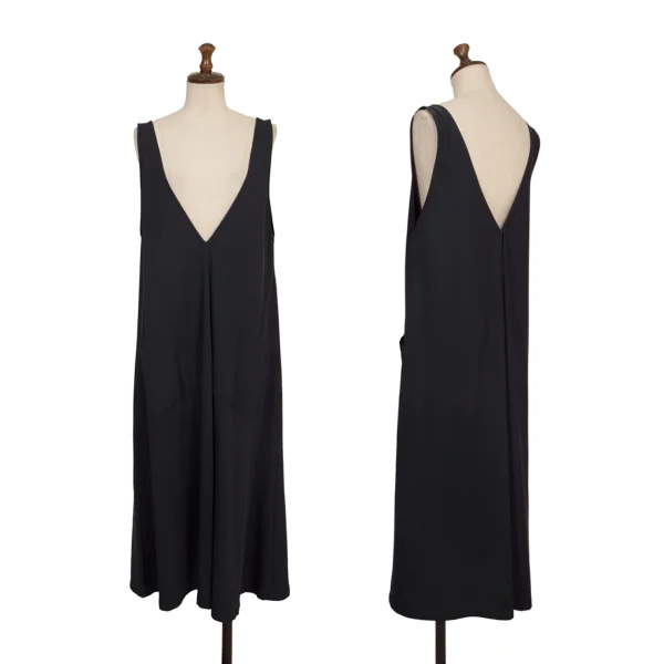 Y's Wool Rayon V-neck Sleeveless Dress Navy S-M K-173072_001