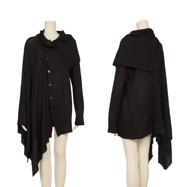 Yohji Yamamoto FEMME Wool Silk Asymmetrical Knit Cardigan Black 2 K-173100_001