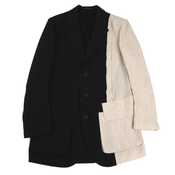Yohji Yamamoto POUR HOMME Linen Switching Jacket Ivory,Black 2 K-173112_001