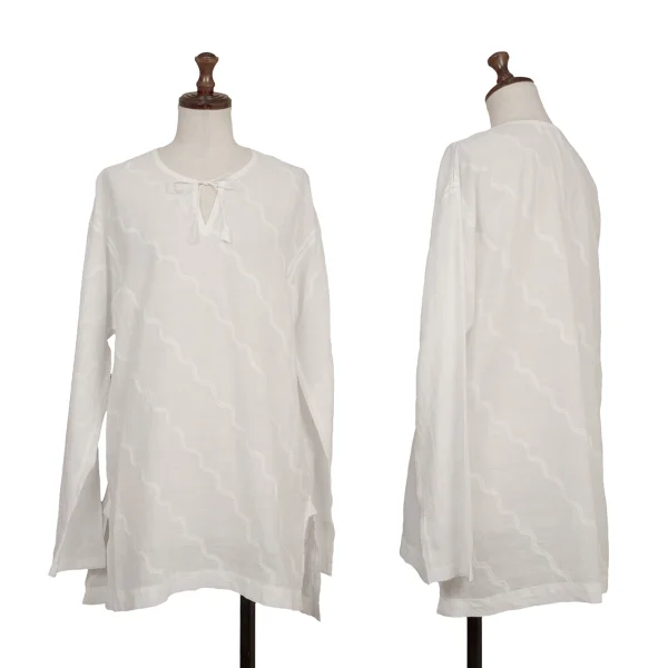 ASHA BY MDS Wave Embroidery Cord-neck Skipper Blouse White M K-173122_001