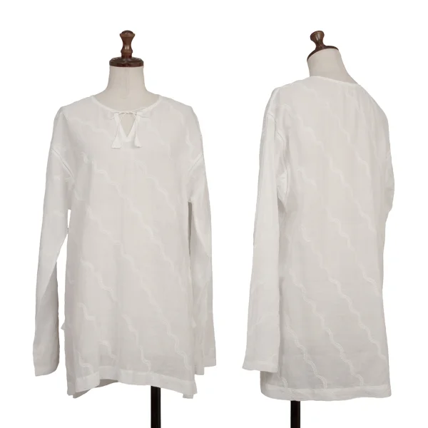 ASHA BY MDS Wave Embroidery Cord-neck Skipper Blouse White M K-173123_001