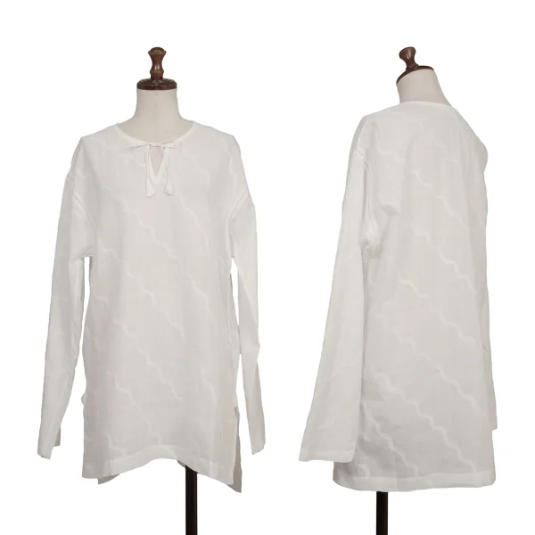 ASHA BY MDS Wave Embroidery Cord-neck Skipper Blouse White M K-173124_001
