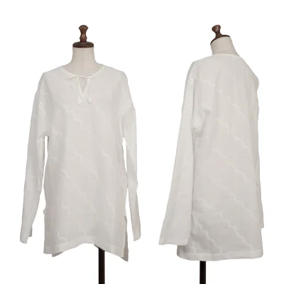 ASHA BY MDS Wave Embroidery Cord-neck Skipper Blouse
