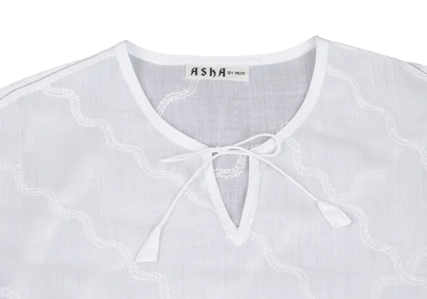 ASHA BY MDS Wave Embroidery Cord-neck Skipper Blouse K-173124_004