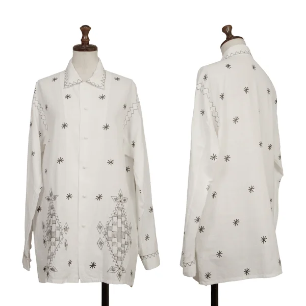 ASHA BY MDS Graphic Embroidery Print Blouse White,Black M K-173126_001