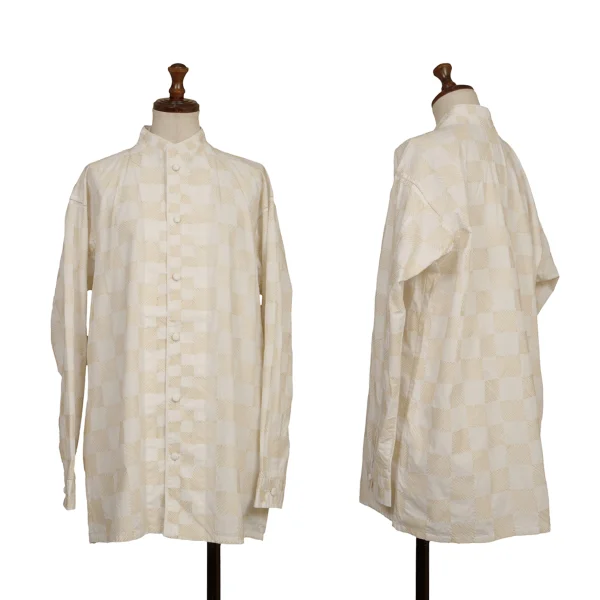 ASHA BY MDS Check Embroidery Stand-collar Blouse White,Beige M K-173129_001