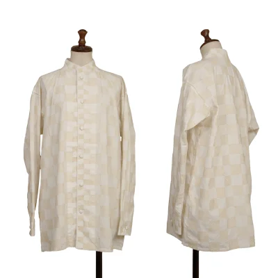 ASHA BY MDS Check Embroidery Stand-collar Blouse