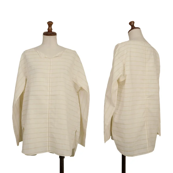 ASHA BY MDS Square Neck Glitter Stripe Skipper Blouse Beige S-M K-173133_001