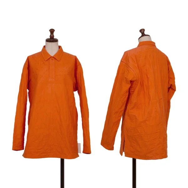 ASHA BY MDS Ethnic Embroidery Long Sleeve Polo Shirt Orange M K-173138_001