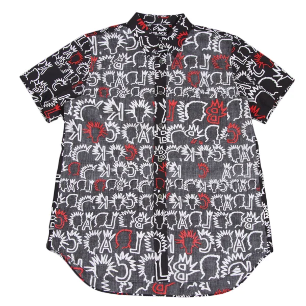 BLACK COMME des GARCONS Punk Graphic Print Inside Out Short Sleeve Shirt Black,Red,White M K-173143_001