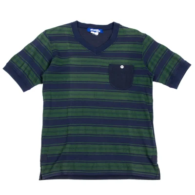 JUNYA WATANABE MAN COMME des GARCONS Piqué Striped V-Neck Short Sleeve T-Shirt