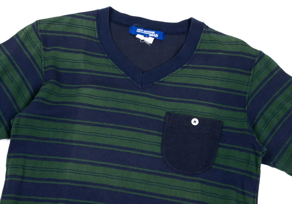 JUNYA WATANABE MAN COMME des GARCONS Piqué Striped V-Neck Short Sleeve T-Shirt K-173152_002