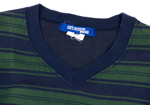 JUNYA WATANABE MAN COMME des GARCONS Piqué Striped V-Neck Short Sleeve T-Shirt K-173152_003