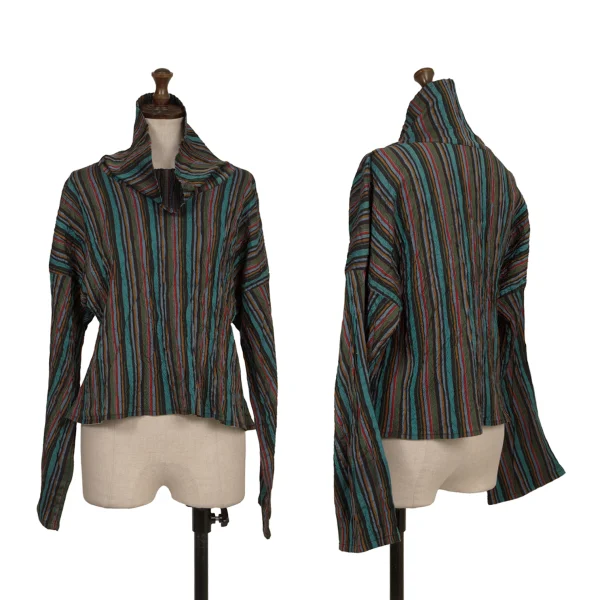 ISSEY MIYAKE A-POC Wrinkled Stripe High-neck Top Multi-Color 2 K-173165_001