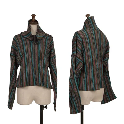 ISSEY MIYAKE A-POC Wrinkled Stripe High-neck Top