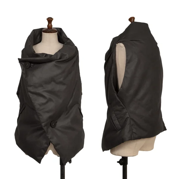 ISSEY MIYAKE Synthetic Leather Drape Down Vest Black 2 K-173171_001