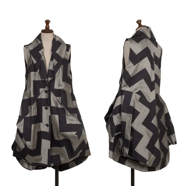 ISSEY MIYAKE Zigzag Geometric Sleeveless Jacket Navy,Grey 2 K-173172_001