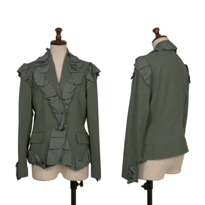 ISSEY MIYAKE Cotton Nylon Frill Design Stripe Jacket
