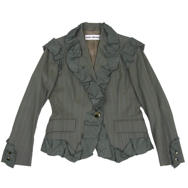ISSEY MIYAKE Cotton Nylon Frill Design Stripe Jacket K-173174_002