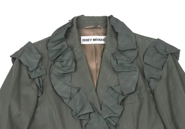 ISSEY MIYAKE Cotton Nylon Frill Design Stripe Jacket K-173174_003