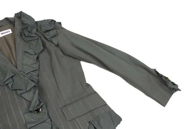 ISSEY MIYAKE Cotton Nylon Frill Design Stripe Jacket K-173174_006