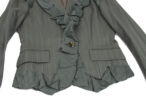 ISSEY MIYAKE Cotton Nylon Frill Design Stripe Jacket K-173174_010