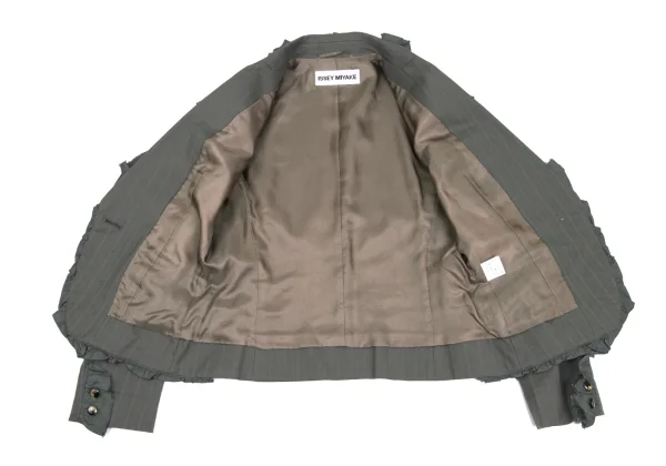 ISSEY MIYAKE Cotton Nylon Frill Design Stripe Jacket K-173174_013