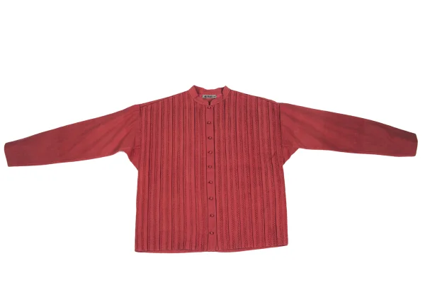 ASHA BY MDS Tuck Design Stripe Switching Band-collar Blouse K-173185_002