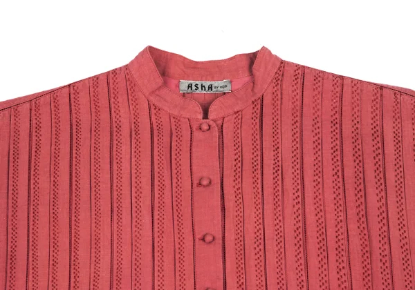 ASHA BY MDS Tuck Design Stripe Switching Band-collar Blouse K-173185_003