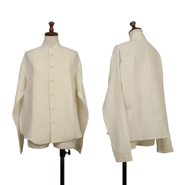 ASHA BY MDS Wool Silk Pin-tuck Stand-collar Blouse Cream M K-173186_001