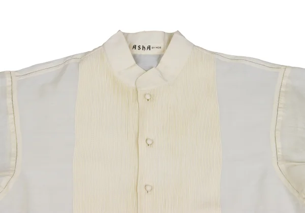 ASHA BY MDS Wool Silk Pin-tuck Stand-collar Blouse K-173186_003