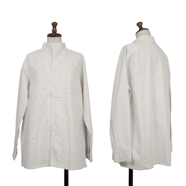 ASHA BY MDS Check Embroidery Dot Stand-collar Blouse White M K-173189_001
