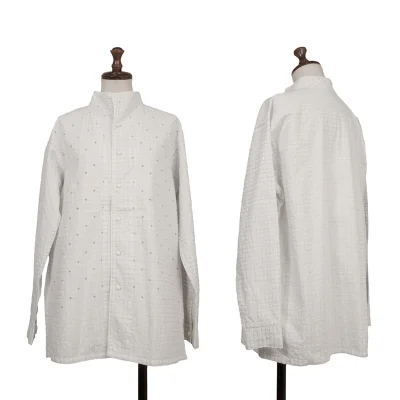 ASHA BY MDS Check Embroidery Dot Stand-collar Blouse