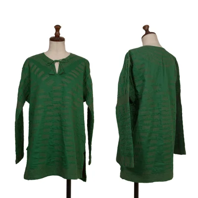 ASHA BY MDS Graphic Stitch Cord-neck Skipper Blouse