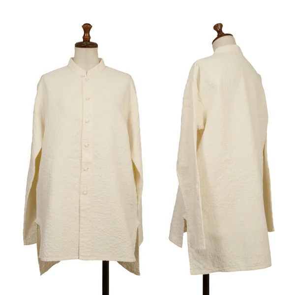 ASHA BY MDS Sashiko-Stitched Band Collar Shirt Ivory M K-173193_001