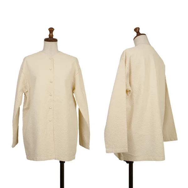 ASHA BY MDS Sashiko-Stitched Collarless Shirt Beige M K-173194_001