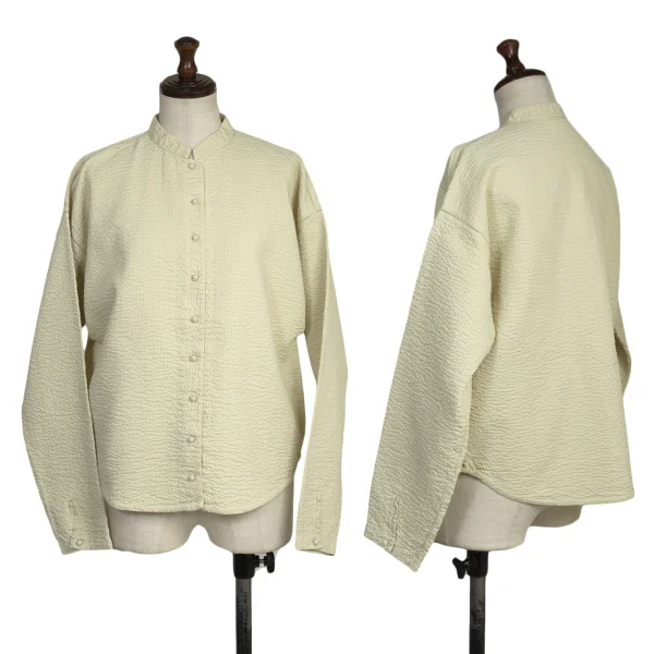ASHA BY MDS Sashiko-Stitched Band Collar Shirt Light Green M K-173195_001