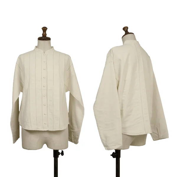 ASHA BY MDS Stripe Switching Band Collar Jacket White S-M K-173199_001