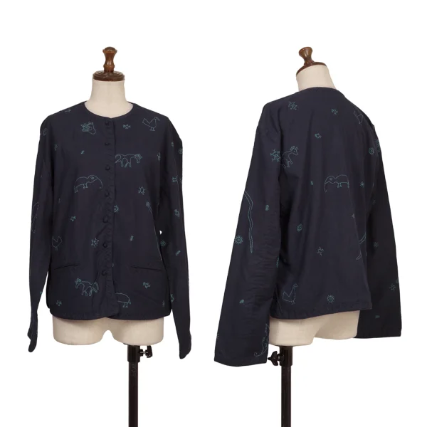 ASHA BY MDS Zigzag Design Animal Stitch Collarless Jacket Navy S-M K-173204_001