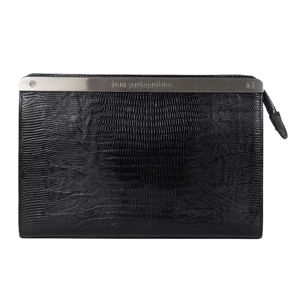 Jean Paul GAULTIER Metal Plate Crocodile Emboss Clutch Bag K-173207_002